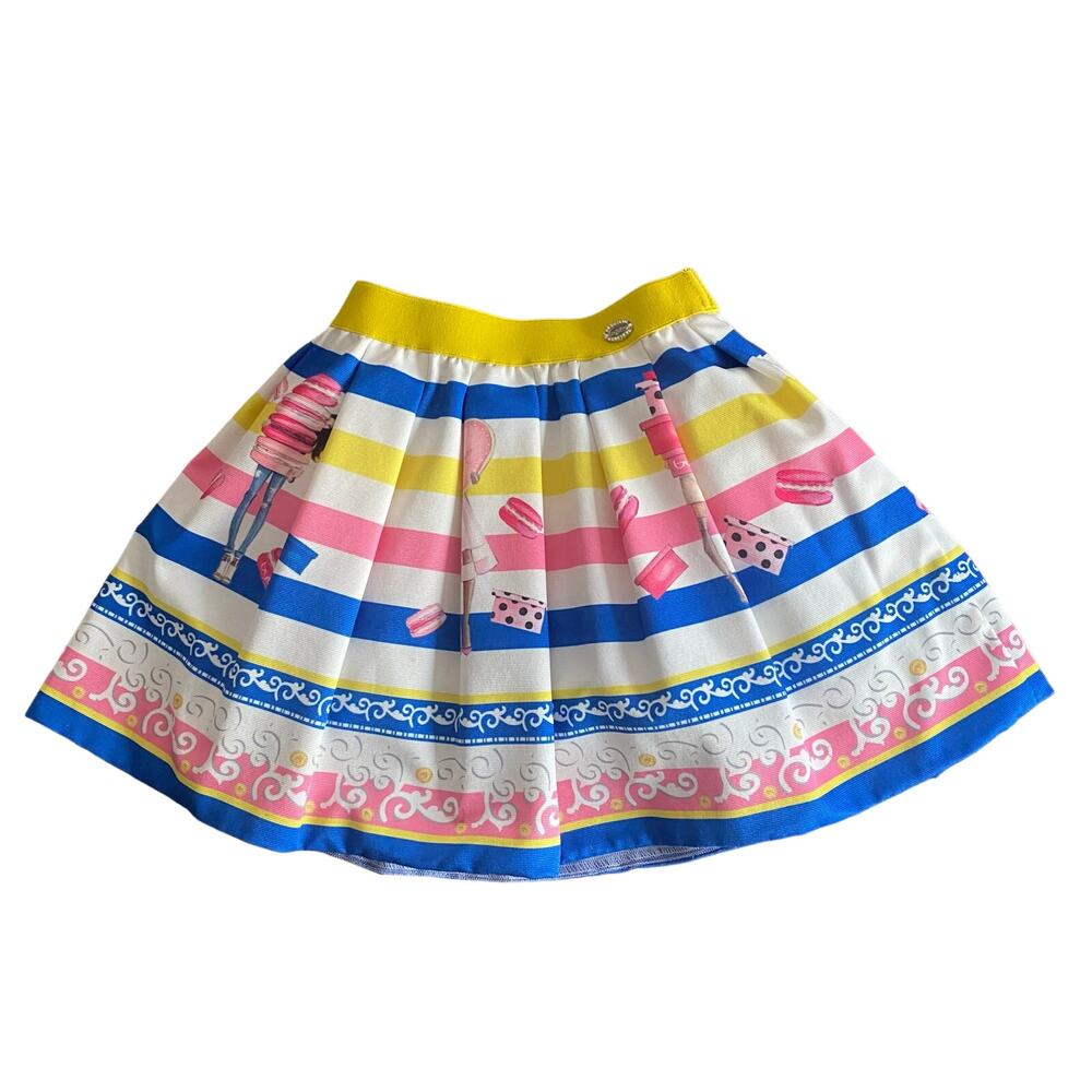RARE Byblos Girls Paris Theme Skirt Macaron Love Stripes Kitsch Size 3 Years